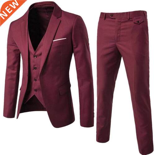 Burgundy Mens Suits Groom Wear Tuxedos  Piece Wedding Suits