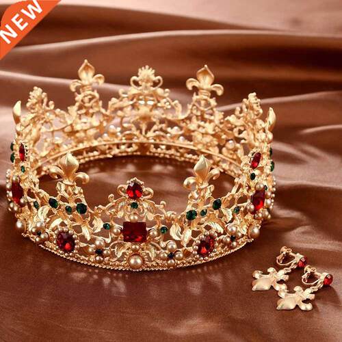 Baroque Retro Luxury Pearl Crystal Gold Crown Bridal Wedding