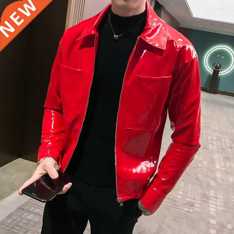 Leather Jacket Shinny Mens Jackets And Coats Jaqueta Masculi图片