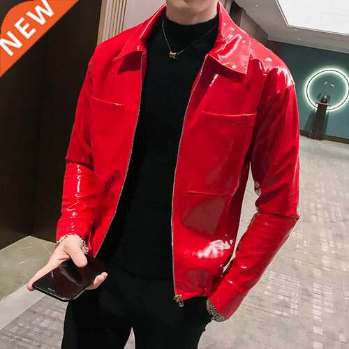 Leather Jacket Shinny Mens Jackets And Coats Jaqueta Masculi
