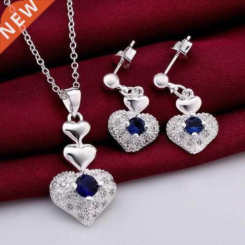 Cute pure 925 silver wedding jewelry romantic blue zircon cr