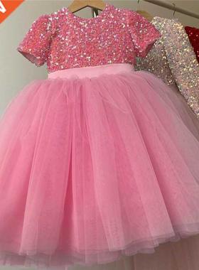 -8 Years Princess Dress Sequin Party Chidlren Clothes Flowe