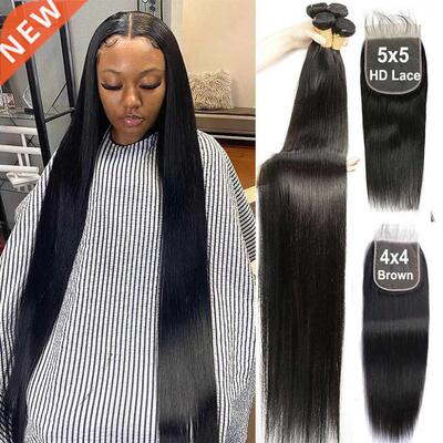Straight Bundles With 6x6 Lace Closure 36 38 40 Inch Brazili
