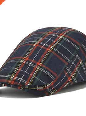 Unisex Casual Checked Hat Berets Cotton Blend Caps for Sprin