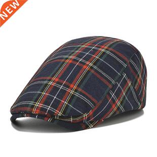 Unisex Casual Checked Hat Berets Cotton Blend Caps for Sprin