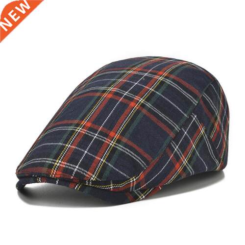 Unisex Casual Checked Hat Berets Cotton Blend Caps for Sprin