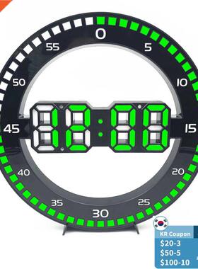 Silent 3D Digital Circular Luminous LED Wall Clock Alarm wit