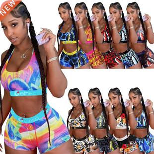 Women's Sports Tank Top Shorts 2-Piece Set Shark Jogging Swe