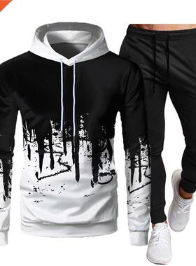 Autumn Winter Men's Hooded Sweater Set 2-piece Fleec