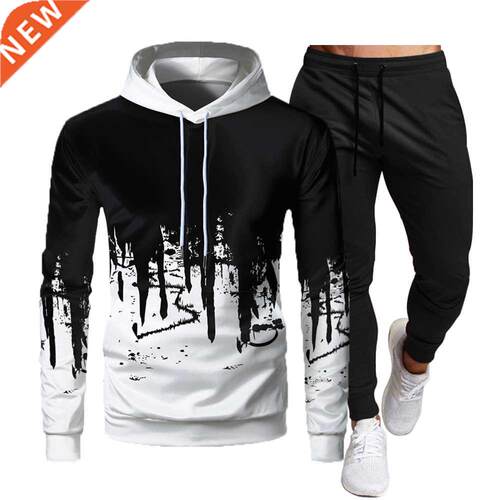 Autumn Winter Men's Hooded Sweater Set 2-piece Fleec