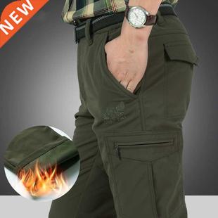 Men's Warm Fleece Winter Cargo Pants Thicken Zipper Waterpro