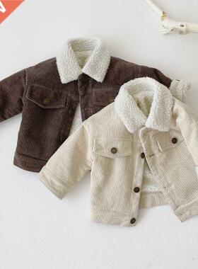 Newborn Bby Girl Boy Corduroy Jcket Infnt Toddler Child C