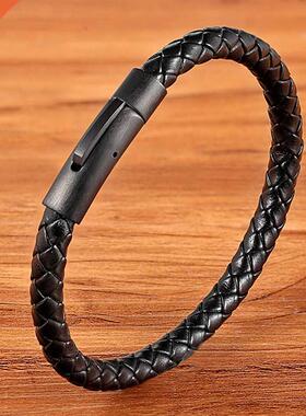 XQNI New Classic Style Men Leather Bracelet Simple Black Sta