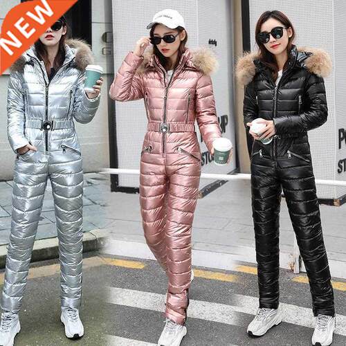 New Shining One-Piece Ski Suit Women Warm Skiing Jumpsuit Sn