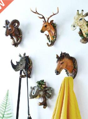 Cretive Retro niml hed decortion hooks bthroom clok