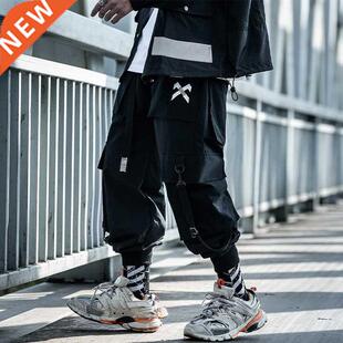 Black Joggers Mens Hip Hop Pockets Sweat Trousers Cargo Men