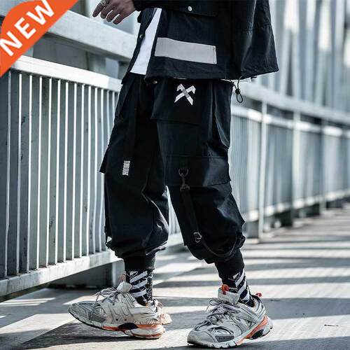 Black Joggers Mens Hip Hop Pockets Sweat Trousers Cargo Men