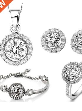 New Romantic Cubic Zirconia Crystal Necklace Earring Ring Br