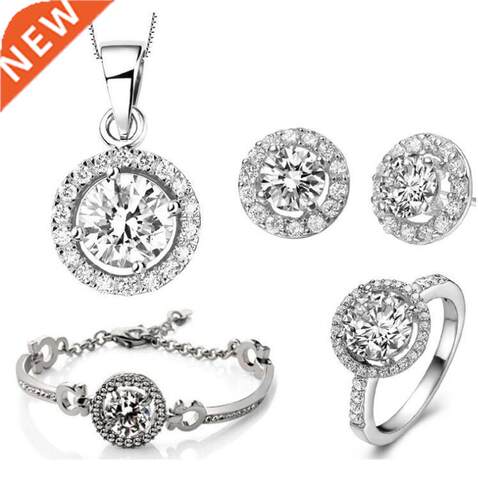 New Romantic Cubic Zirconia Crystal Necklace Earring Ring Br