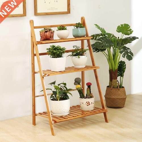 Folding Bamboo Plant Stand 3-Tier Flower Pot Rack Display Sh