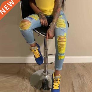 Ripped jeans High Waist Hole Women Trousers Club Outfits 202