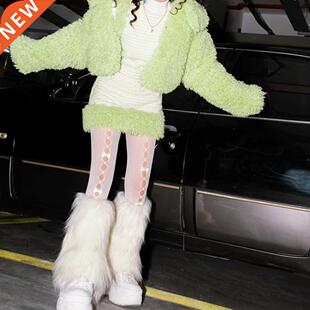 Furry Leg Warmers Y2K Goth White Faux Fur Leg Warmers Boot v