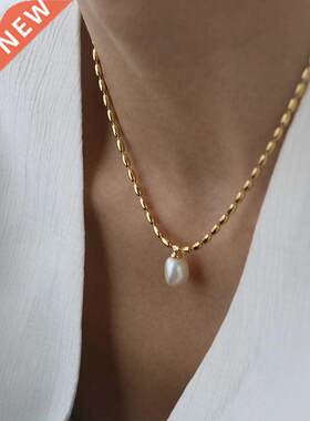 Titanium With 18K Gold Beads Chian Real Pearl Choker Necklac