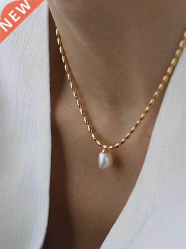 Titanium With 18K Gold Beads Chian Real Pearl Choker Necklac