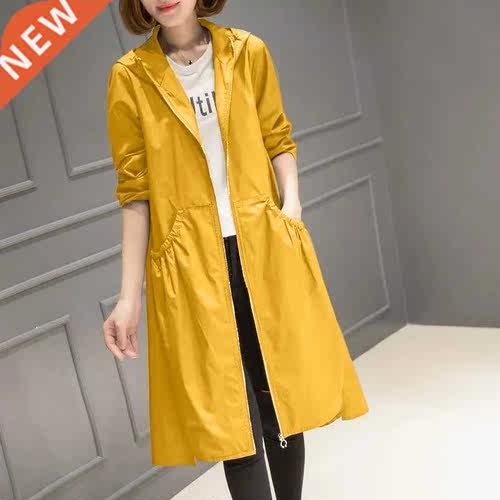 Women's Long nch Cot Spring utumn Solid Color Hooded Loose