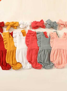 Summer Newborn Infant Baby Girls Romper + Headband Muslin Sl