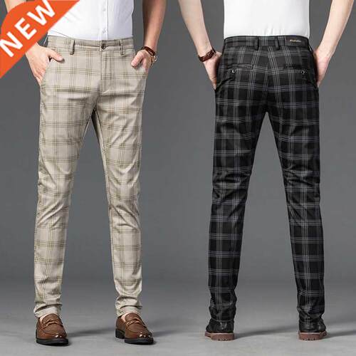 Black Bege Summer Plad Pants Men Korea Style Regular Ft O