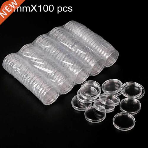 100pcs Transpent Round Boxes Coins Collection Lge Capaci