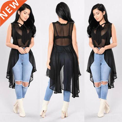 Women Se Transparent Fluoroscopy Sleeveless Loose Blouse C