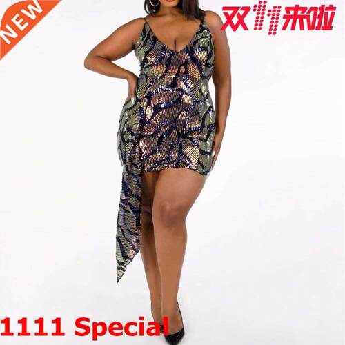 XL-5XL ladies se Pearl club dress大码性感吊带V领夜店连衣裙