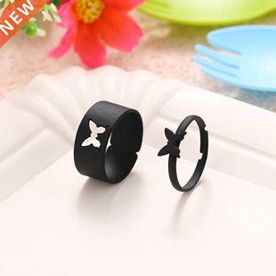 Punk Colorful Snke Butterfly Lover Couple Rings Set For Wom
