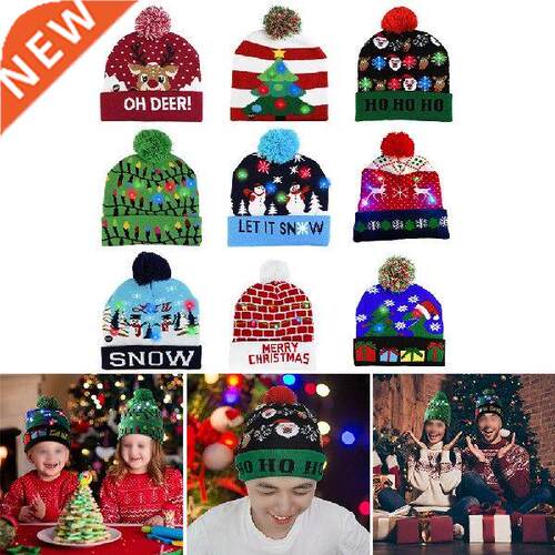 LED Christmas Hats Sweater Knitted Beanie Christmas Santa