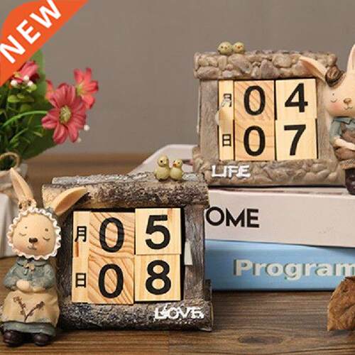 Cute Bunny Calendar Resin Wooden House Table Calendars