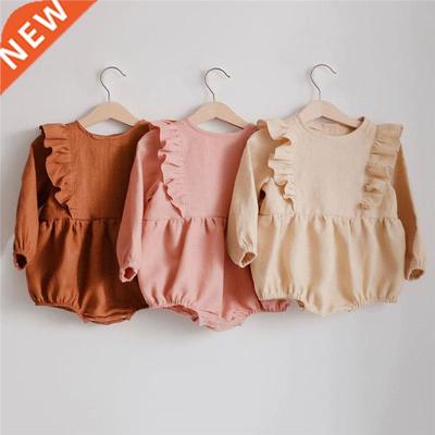 Summer Newborn Baby Girls Romper Striped Linen Cotton Long S