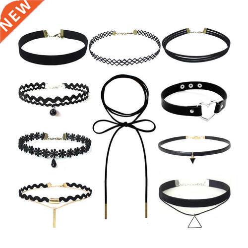 Hollow Designs Black Leather Velvet Choker Necklace Layer Ch