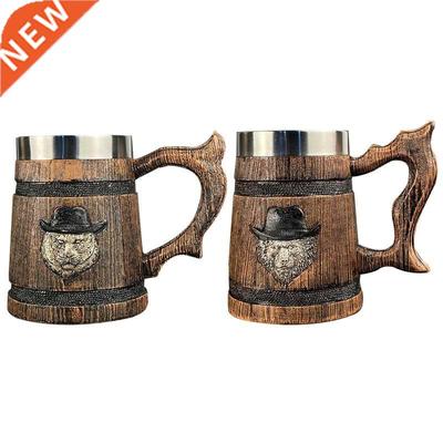 German Retro Wood Style Beer Mug Large-capacity Stainless St
