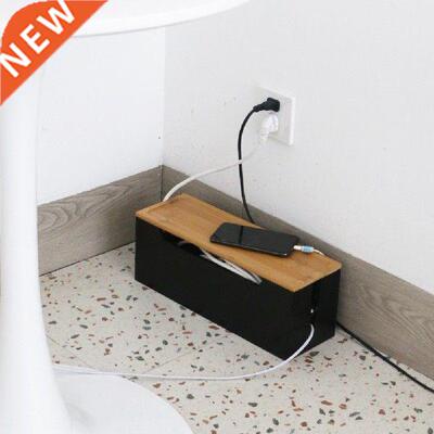 Wire Storage Box with Wooden Cover Tablet Phone Network