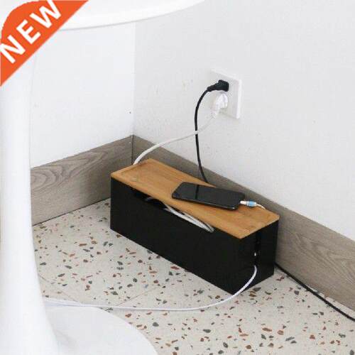 Wire Storage Box with Wooden Cover Tablet Phone Network