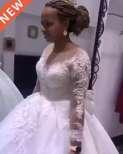亚马逊婚纱礼服 新娘结婚蕾丝长袖婚纱定制 Wedding dress