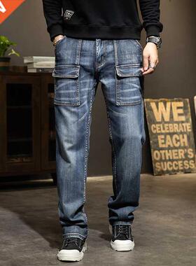 Men Vintage baggy Jeans Fashion Denim Cargo Pants Plus Size