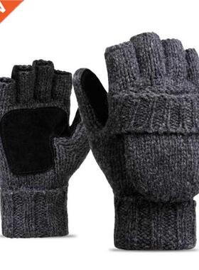 Unisex Plus Thick Male Fingerless Gloves Men Wool Winter War