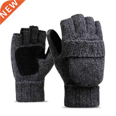 Unisex Plus Thick Male Fingerless Gloves Men Wool Winter War