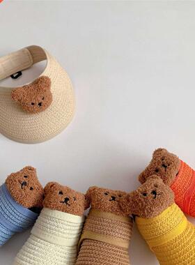 New Baby Boys Girls 2022 Summer Cartoon Bear Hat Baby Straw