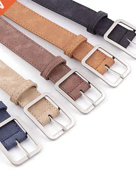 Fashion Square Pin Buckles Belts Women Silver Buckle Leather