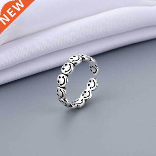 Vintage Ancient Silver Color Happy Smiling Face Open Rings f