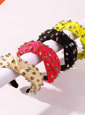 Corful Rhinestone Headband Middle Knot Turban Hairband For